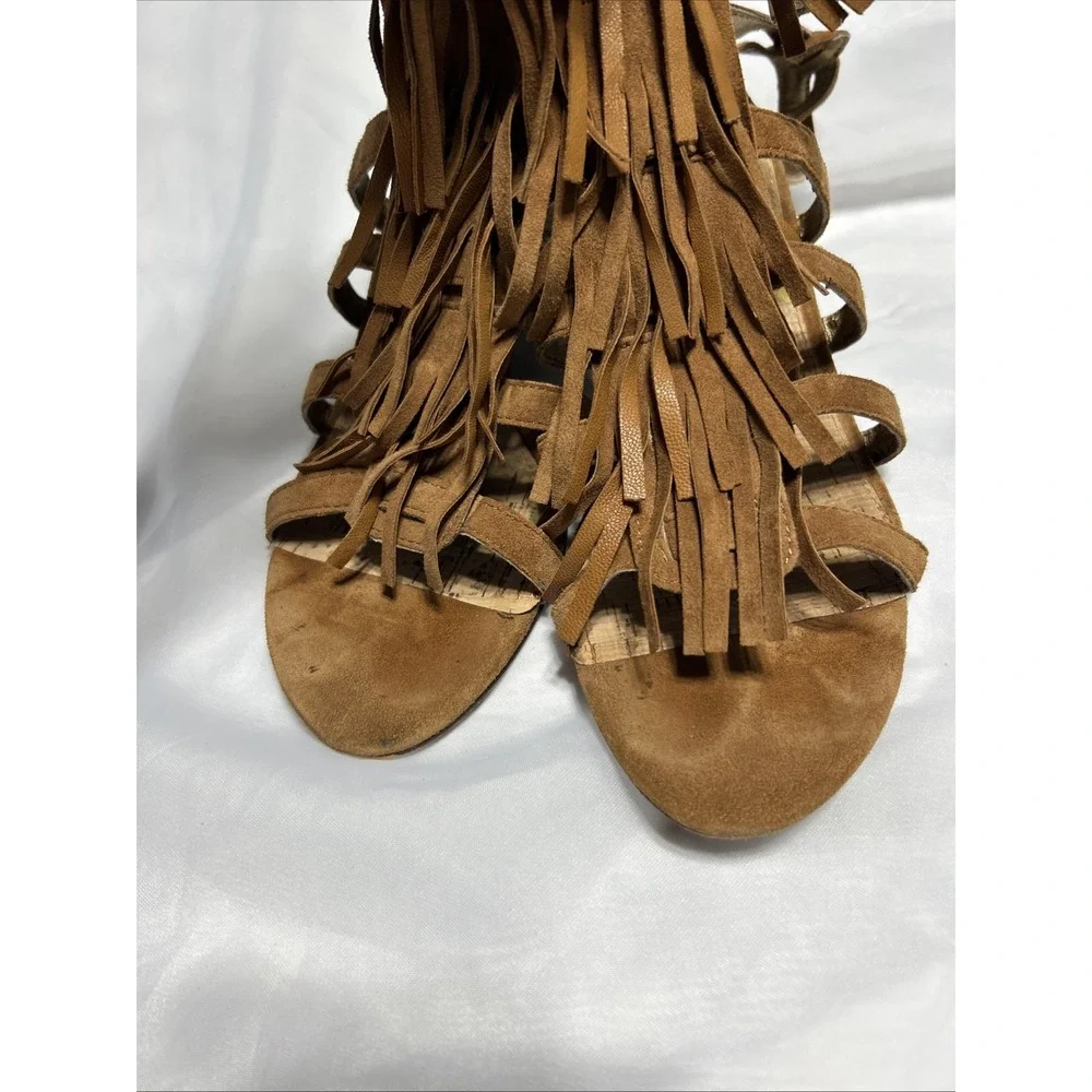 Sam Edelman Sandra‎ Boho Fringe Brown Suede Wedge Women's Size 9.5
